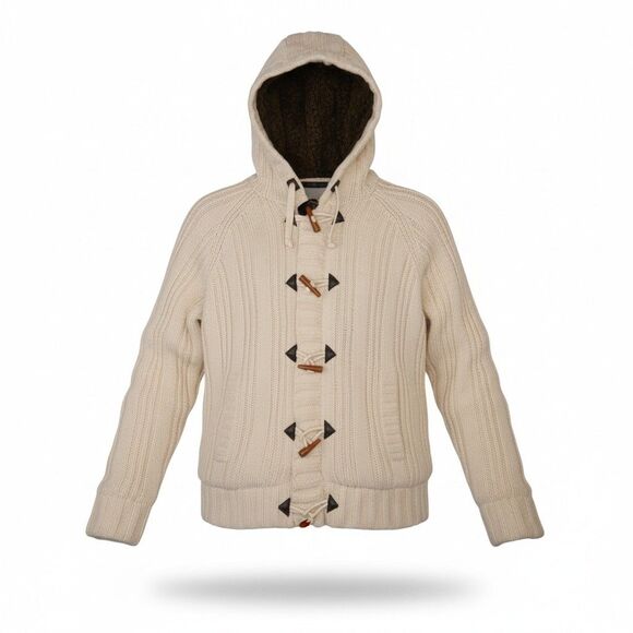 Schott NYC Men's 2XL Wool Blend Cable Knit Hooded Cardigan Sweater Jacket Lined